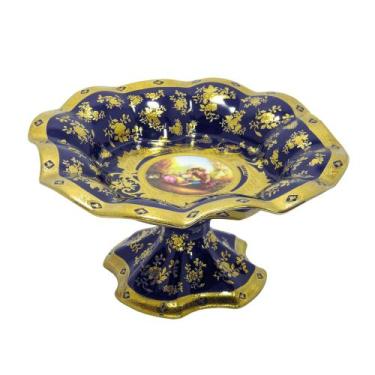 Imagem de Centro Mesa Fruteira Porcelana Limoges Ouro Prensado Florais - luxdeco