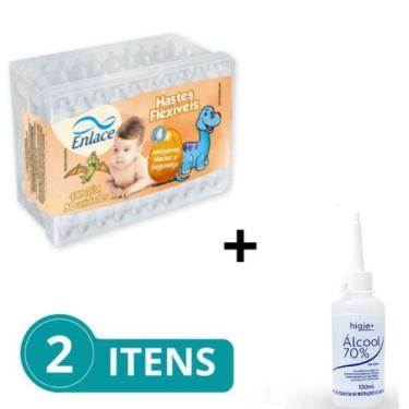 Imagem de Kit Primeiros Cuidados Recém Nascido Hastes Flexíveis RN e Alcool  70%