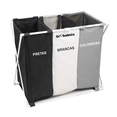 Imagem de Cesto Organizador Multiuso 3 Compartimentos Dobrável Estrutura Alumíni