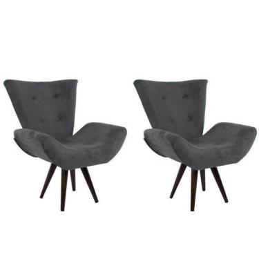 Imagem de Kit 02 Poltronas Decorativa Emília Pés Tabaco Suede Cinza - SA Móveis 
