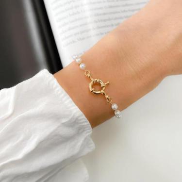 Imagem de Pulseira Pérolas com Fecho Boia Banhado a Ouro 18K - Gioh Joias
