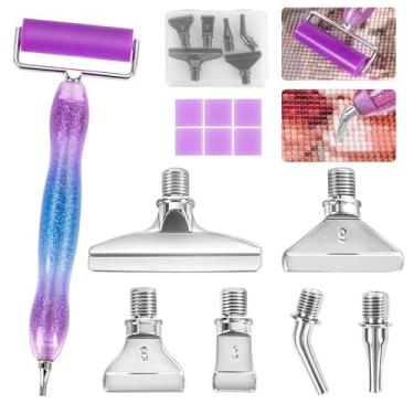Imagem de Taobido Kits de acessórios ergonômicos para pintura de diamante com 6 pontas de metal, 6 argilas de cola de pintura, rolo, pontas de vários posicionadores para artesanato DIY