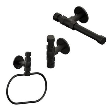 Imagem de Kit Acessório Industrial Papeleira + Argola + Cabide Preto - Shophidra