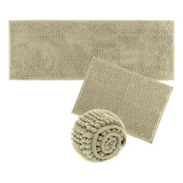 Imagem de Kit Tapete Bolinha Passadeira Antiderrapante - Cáqui - Corttex