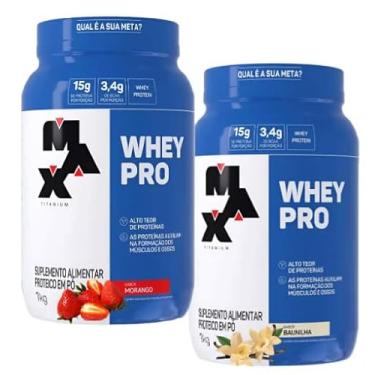 Imagem de Kit 2x Whey Pro Protein Concentrado 1Kg - Max Titanium (2KG, Baunilha e morango)