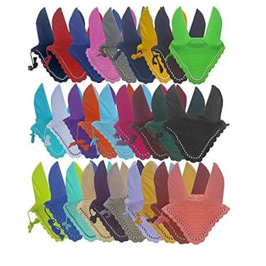 Imagem de Touca de orelha de cavalo véu de crochê para equitação com tubulação 30 cores completa/espiga/pônei (grande/completo, azul royal)