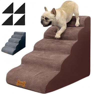 Imagem de Necrely Escadas De Cachorro Para Cães Pequenos Para Camas Altas, 5 Degraus 24 Polegadas Escadas De Rampa Para Animais De Estimação Para Sofá-Cama De 18-30 Polegadas, 2 Peças De Capa Lavável Marrom E C