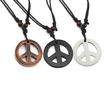 Imagem de COLORFUL BLING Colar de pingente hippie feito à mão ajustável com símbolo de paz de amor vintage corrente de corda de resina tecelagem, Resina, resina