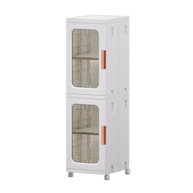 Imagem de CXCJAI Armário de armazenamento estreito com portas e prateleiras Armário de cozinha alto fino para banheiro com prateleira ajustável, organizador de papel higiênico, armário de linho, 2 camadas