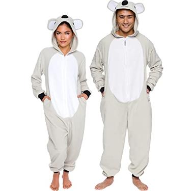 Imagem de Funziez! Macacão adulto slim fit – fantasia de animal de Halloween – peça única de cosplay de pelúcia para mulheres e homens, Coala, M