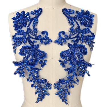 Imagem de Apliques de strass feitos à mão costurados em remendo de renda de cristal, 1 par para roupas DIY, vestido de casamento, decoração de fantasia multicolorida (azul)