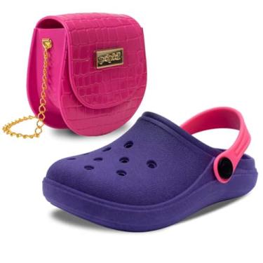 Imagem de Kit Bolsa e Sandalia Babuche Chinelo Moda Infantil Feminina Menina Macio Leve K26 (Roxo, BR, Criança de 4 a 8 anos, Numérico, 30)