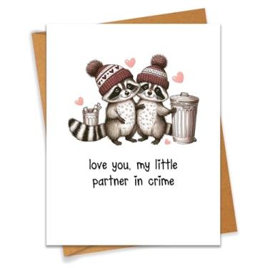 Imagem de PEONYNFOX (2 peças) Love You My Little Partner In Crime Funny Valentine's Day Anniversary Cartão de presente de amor adulto para sua esposa namorada noiva - Tamanho 11 x 14 cm em branco por dentro com