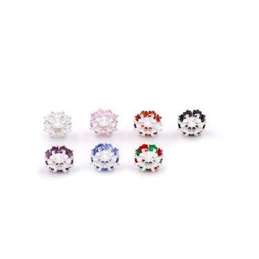 Imagem de Malahill 10 contas espaçadoras de zircônia cúbica para fabricação de joias, 10 x 4,7 mm, prata, multicolorido