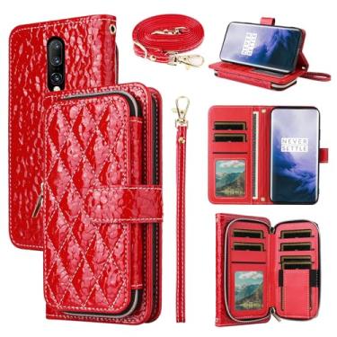 Imagem de Furiet Argyle Capa carteira para OnePlus 7 Pro com 2 cordões de couro PU de luxo com zíper bolsa à prova de choque para celular OnePlus7Pro 5G One Plus 1+7 1Plus OnePlus7 7Pro One+ 1 + Seven Red