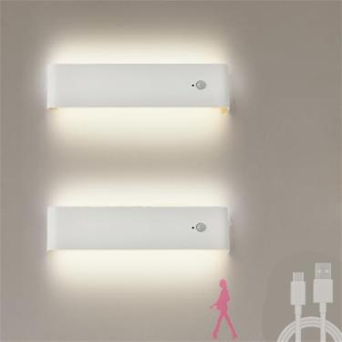 Imagem de Luminária de parede longa com sensor de movimento, arandela LED, recarregável, operada por bateria, lâmpada de parede interna com interruptor, acrílico, alumínio, quarto, sala de estar, escr