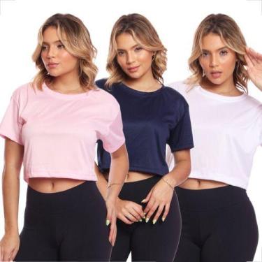 Imagem de Kit 3 Cropped Manga Curta Oversized Feminino Proteção Uv - MC Digital,