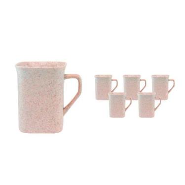Imagem de Kit 6 Canecas Quadrada Fibra Madeira Palha 250Ml - Bb Store