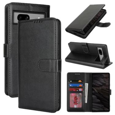 Imagem de SunYoo Capa carteira para Google Pixel 7a com suporte para cartão, capa carteira Pixel 7a para homens e mulheres, capa de telefone flip de couro à prova de choque com fivela magnética - preta