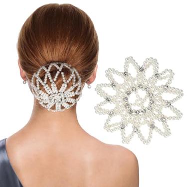 Imagem de Beaupretty Pearl Hair Snood, rede elástica de crochê, coque de balé, capas de cabelo para apresentações de dança (branco)