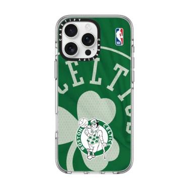 Imagem de CASETiFY Capa transparente para iPhone 16 Pro Max [NBA Co-Lab/não amarela/proteção contra quedas de 2 metros/compatível com Magsafe] - Jersey Boston Celtics Vintage - Transparente