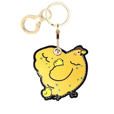 Imagem de Capa de couro para chaveiro AirTag, linda capa protetora para Apple Air Tag com chaveiro, localizador oculto antiarranhões, rastreador GPS para chaves, bolsa, animais de estimação, mochila (pintinho)