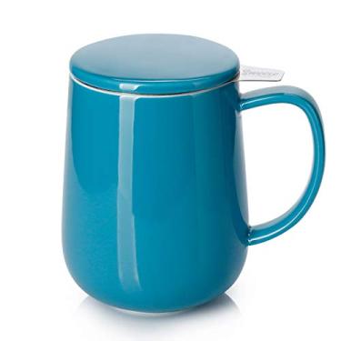 Imagem de Caneca de chá de porcelana grande da Sweese com infusor e tampa, 593 ml, Steel Blue, 20 ounce