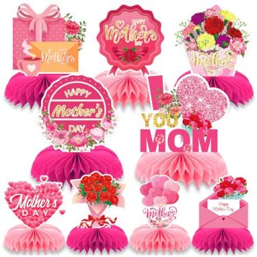 Imagem de Hzloyat 9 Pieces Mother's Day Decorations Honeycomb Centerpiece Double Sided Printing Table Centerpieces for Mother's Birthday Family Party Decor, Happy Mother's Day Party Supplies, Photo Backdrop
