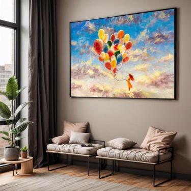 Imagem de Quadros decorativos com Moldura Sala Quarto Menina Com balões Arte Gra