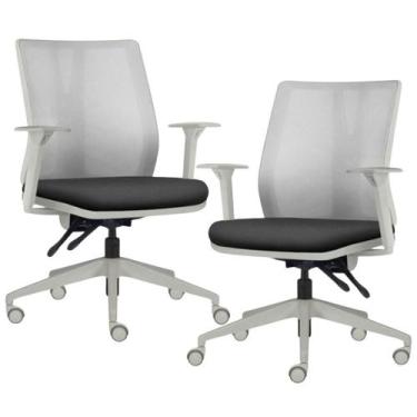 Imagem de Kit 2 Cadeiras de Escritório Giratória Diretor Flow F02 Base Cinza Cre