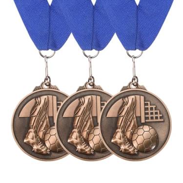 Imagem de PATIKIL 3 medalhas de prêmio, troféu de 7,6 cm com fita de pescoço, prêmios de lembrancinha de festa de futebol para competições esportivas, bronze vermelho