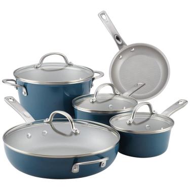 Imagem de Conjunto de Panelas e Frigideiras Antiaderentes, 9 Peças, AYESHA CURRY KITCHENWARE 10769, Azul
