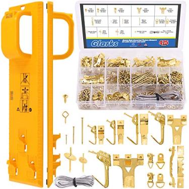 Imagem de Glarks Kit para Pendurar Quadros 307Pcs, Ferramenta para Pendurar Quadros com Régua de Nível e 306Pcs Pregos, Ganchos, Arame para Pendurar, Olhais de Parafuso, Anel D e Cabide Dent (, Ouro, Prata)