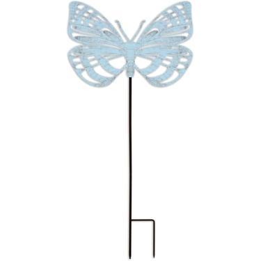 Imagem de Sunset Vista Designs Decoração de jardim ao ar livre - Estaca de jardim com borboleta Goliath, 84 cm de altura, metal azul envelhecido
