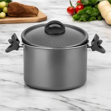 Imagem de Espagueteira Alumínio 5,3 Litros com Trava com Revestimento Antiaderente 22cm Cor Grafite