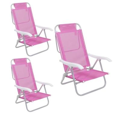 Imagem de Kit 3 Cadeira Reclinável Sunny 6 Posições Em Alumíno Para Praia Piscina Camping Rosa - 063010 Bel