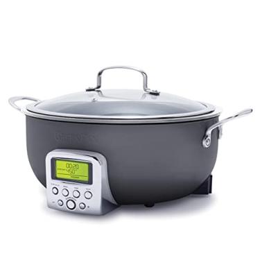Imagem de GreenPan Frigideira elétrica inteligente Elite Essential 6QT, predefinições para selar refogar, refogar e cozinhar arroz, cerâmica saudável, antiaderente e peças seguras para lava-louças, visor LED