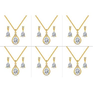 Imagem de ZHUWE Conjunto de joias de dama de honra para mulheres 1-4-6-8 conjunto de colar conjunto de brincos para casamento 18K ouro rosa ou prata banhado com strass de cristal, Zinco, Strass Cristal
