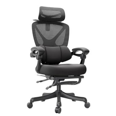 Imagem de Lzyjckh Cadeira Executiva para Home Office Cadeira de Escritório em Malha com Apoio de Cabeça Ajustável Cadeira de Escritório Ergonômica com Apoio para os Pés para Casa, Escritório, Jogos,Black