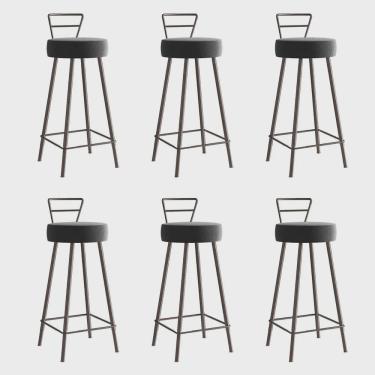 Imagem de Kit 06 Banqueta Alta Com Encosto Tina Eiffel Cozinha Bar Bistrô Ferro Marrom Corino Cinza - Ahz Móveis