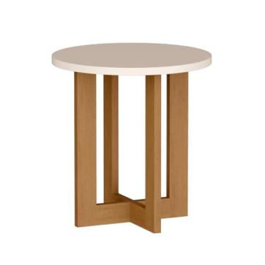 Imagem de Mesa Lateral Redonda Para Sala De Estar DecoraçãO De Mesa De Canto Para Sofá MobiliáRio DoméStico(Pérola c/Pé Nature)