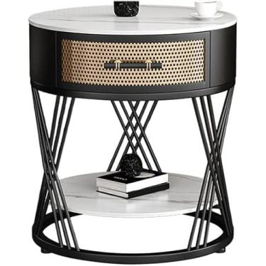 Imagem de PEYNIR Mesa de cabeceira moderna com gaveta, móveis de cabeceira para quarto, moldura de metal, armário de cabeceira, conjunto de 2 mesas de canto para sala de estar, cabeceira, peito estreito