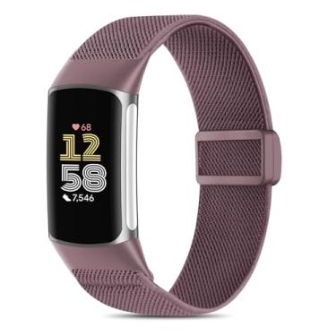 Imagem de EverAct Pulseira magnética elástica de nylon compatível com Fitbit Charge 6/Fitbit Charge 5, pulseira esportiva ajustável de tecido elástico para smartwatch Charge 5/6, feminino e masculino