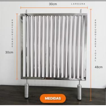 Imagem de Grelha Parrilla Uruguaia Premium em Inox, 30x30cm, com Aletas Viradas para Limpeza Fácil, Compatível com Churrasqueira Pré-moldada