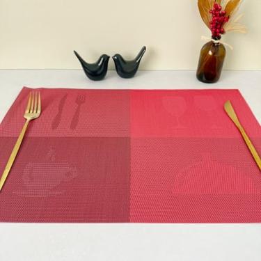 Imagem de Lugar Jogo Americano Retangular Mesa Posta Jantar Cozinha Sousplat Descanso De Prato Decorativo 1pç (Xícara Vermelho)