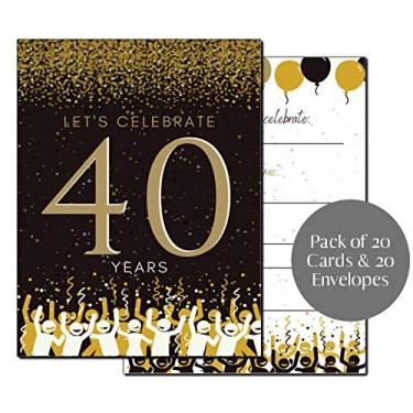 Imagem de Convites de festa de 40 anos | 40 anos de celebração | Feliz 40º aniversário | 5 x 7 | Preto e dourado | 40 convites de festa preenchem o estilo 20 pacotes com envelopes | You Invited | Surprise Party