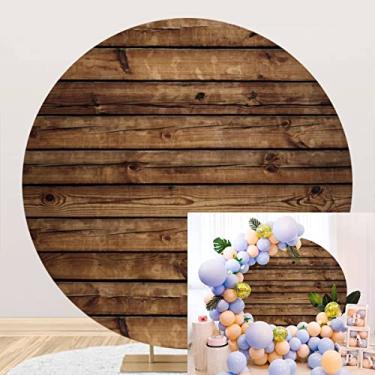 Imagem de Capa de pano de fundo de madeira redonda para fotografia 1,8 m Suporte redondo redondo marrom para festa de aniversário revelação de gênero casamento chá de bebê fundo de foto placa de madeira rústica crianças menina menino adereços de estúdio