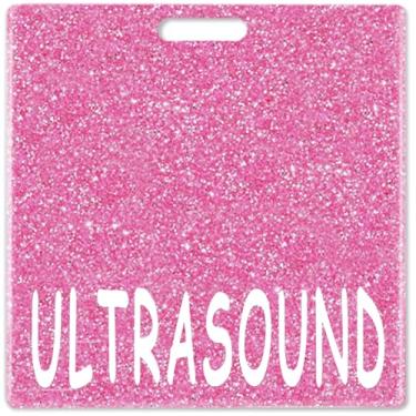 Imagem de Abamilaka Porta-cartões de ultrassom rosa, presentes de enfermeira para mulheres, colegas de trabalho, carretel de crachá de acrílico com glitter, acessórios de amamentação, etiquetas de identificação