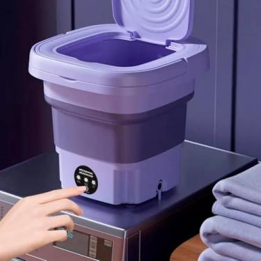 Imagem de Mini Máquina de Lavar Roupa Portátil Dobrável 11 Litros Centrifuga Lavagem Semiautomática Roupas Sensíveis e Intimas 3 Modos Para Viagem Cor Roxo e Verde Bivolt