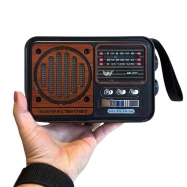 Imagem de Rádio Vintage Retrô Portátil Bluetooth Recarregável AM FM - Entrada USB, Pendrive, Cartão SD, Aux, Pilha ou Tomada - Rádio com Alto-Falante e Alça - Estilo Clássico e Moderno (Marrom)